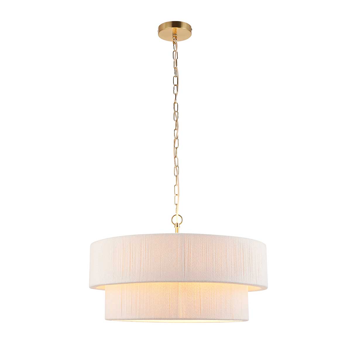 Noah 5 Light Cream Cotton 2-Tier Pendant in Brushed Brass