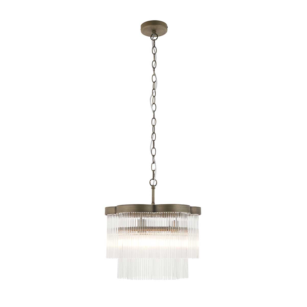 Lucille 3 Light Antique Brass Pendant with Tiered Glass Rods