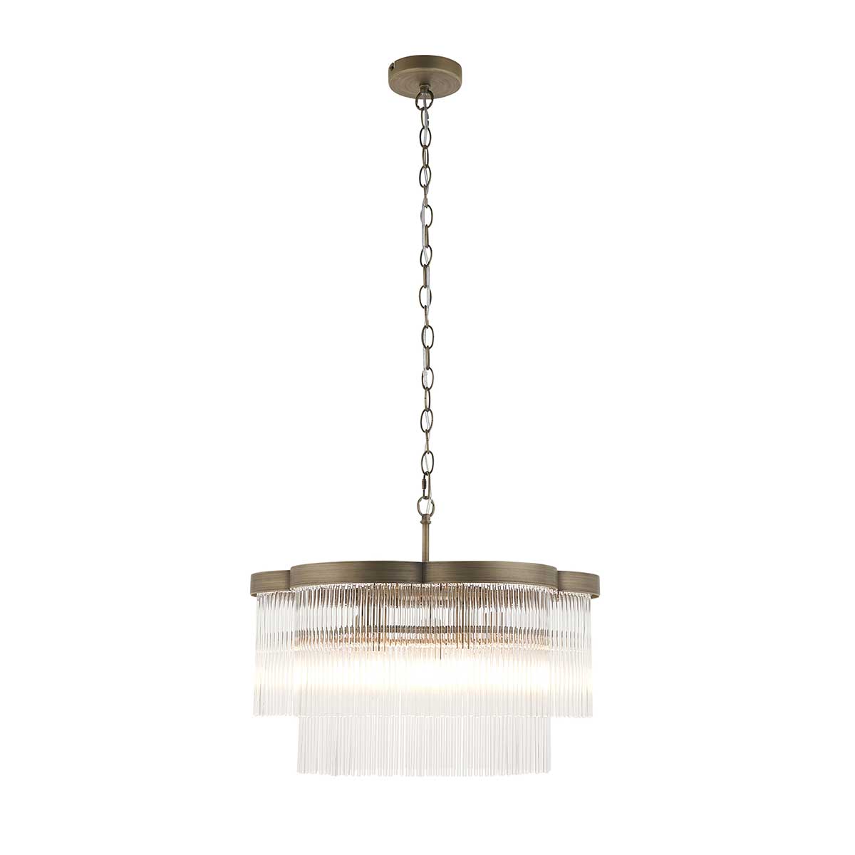 Lucille 5 Light Antique Brass Pendant with Tiered Glass Rods