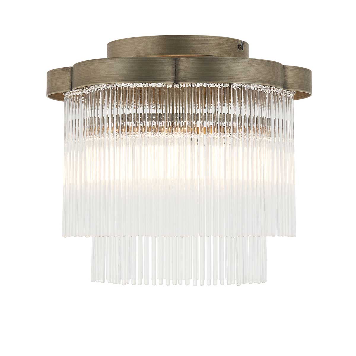 Lucille Single Light Antique Brass Flush with Tiered Glass Rods