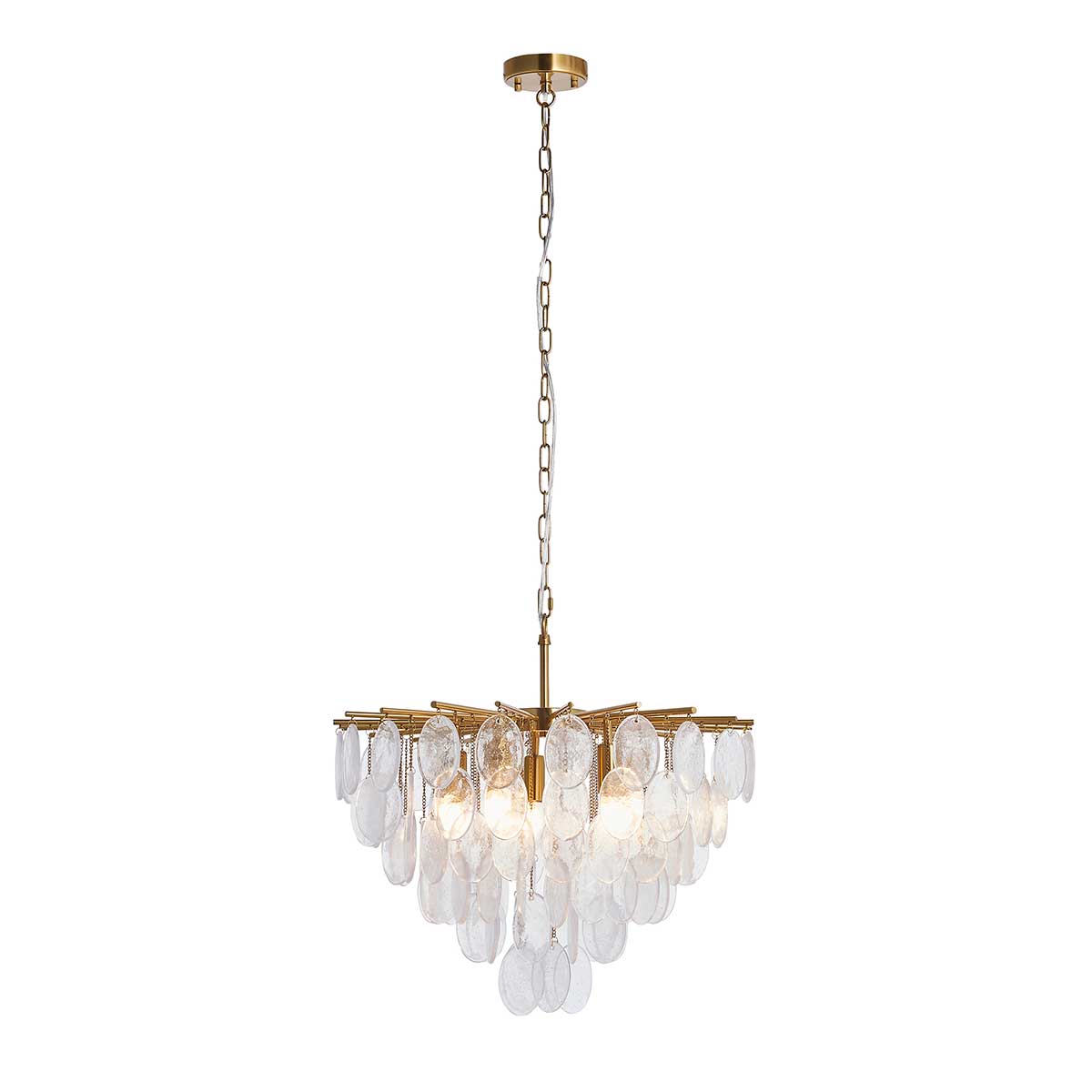 Loretta 5 Light Brushed Brass Pendant with Handmade Glass
