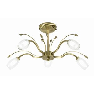 Pandora 5 lamp semi flush low ceiling light in antique brass main image