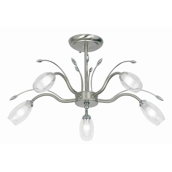 Pandora 5 lamp semi flush low ceiling light in antique chrome main image