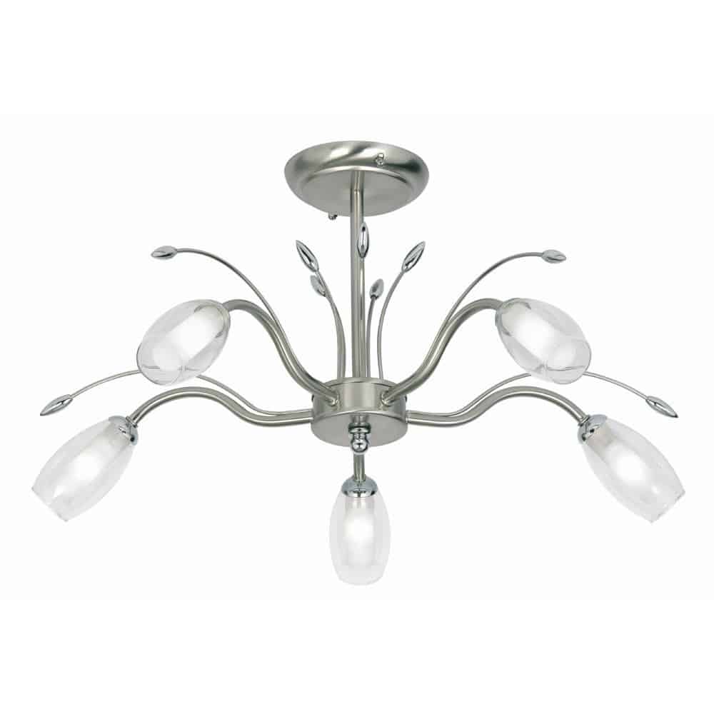 Pandora 5 Lamp Semi Flush Low Ceiling Light Antique Chrome