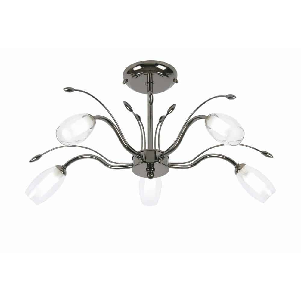 Pandora 5 Lamp Semi Flush Low Ceiling Light Black Chrome