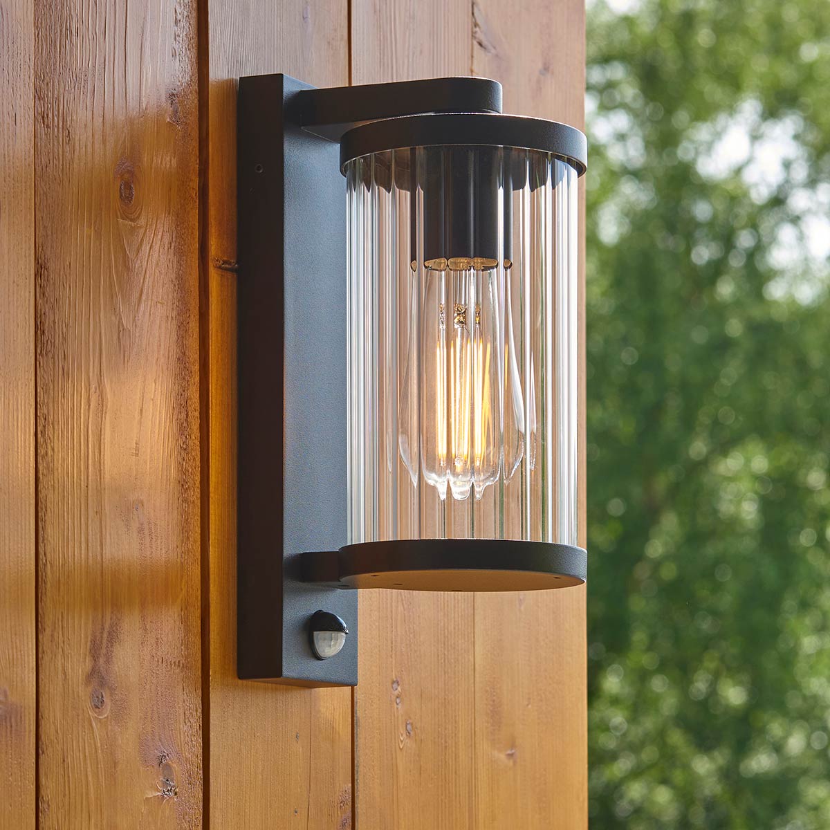 Newcombe Outdoor PIR Wall Lantern in Matt Black IP44