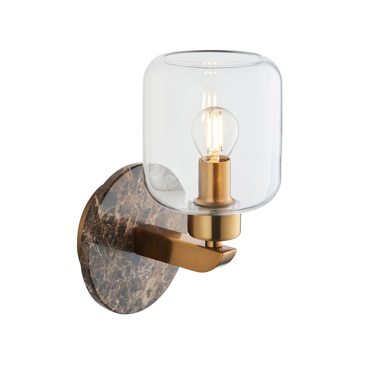 Travi Wall Light in Aged Brass with Clear Glass and Marble