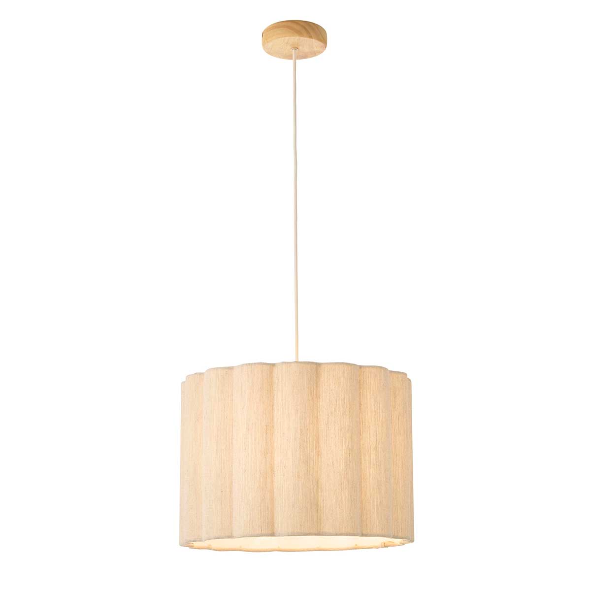 Olson Single Light Natural Fabric Pendant with Wood