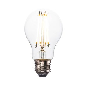 E27 LED filament GLS light bulb in warm white with 806 lumens, on white background.