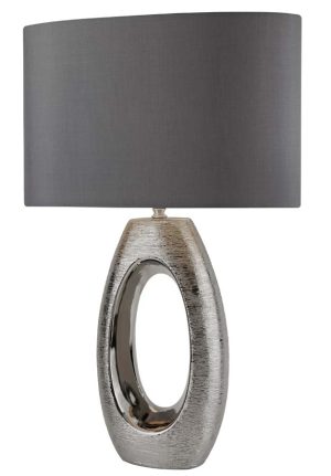 Artisan 1 light oval table lamp in chrome with grey shade