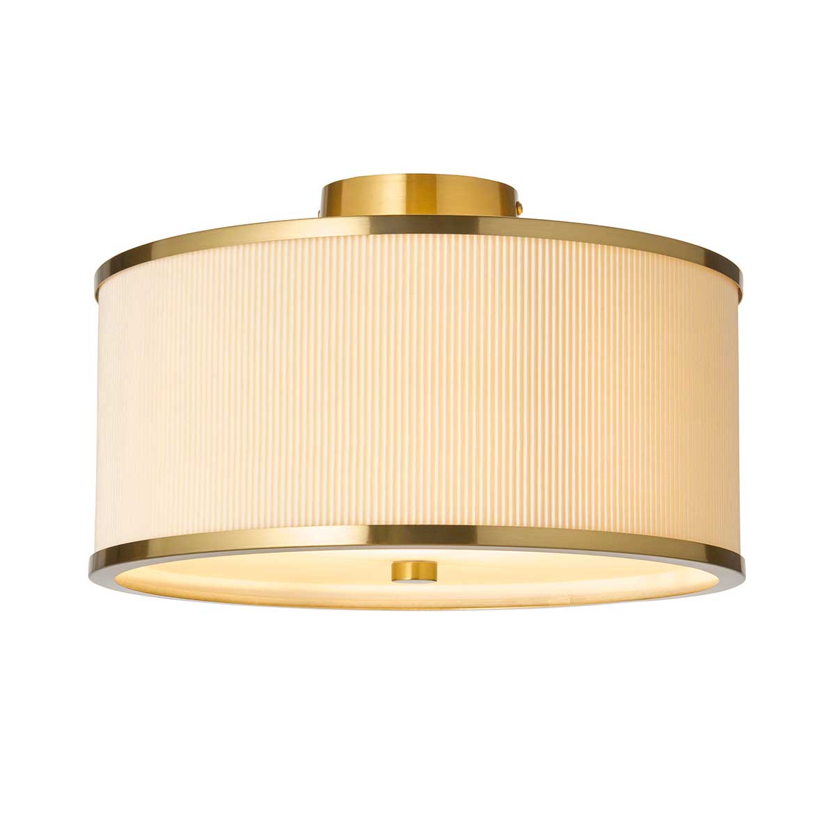 Lexi Brushed Aged Brass Flush Light with Ivory Pleated Shade