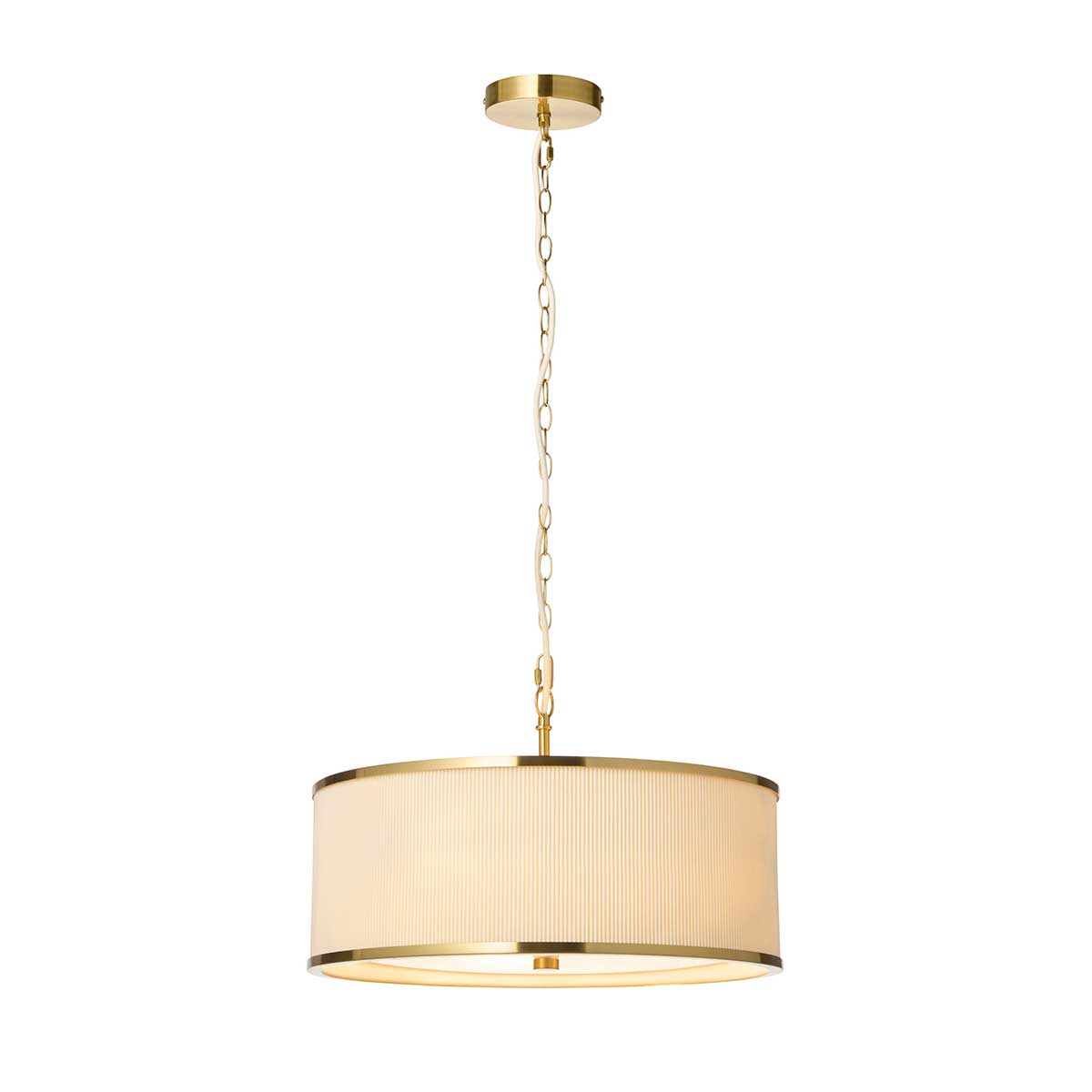 Lexi Aged Brass 3 Light Pendant with Ivory Pleated Shade