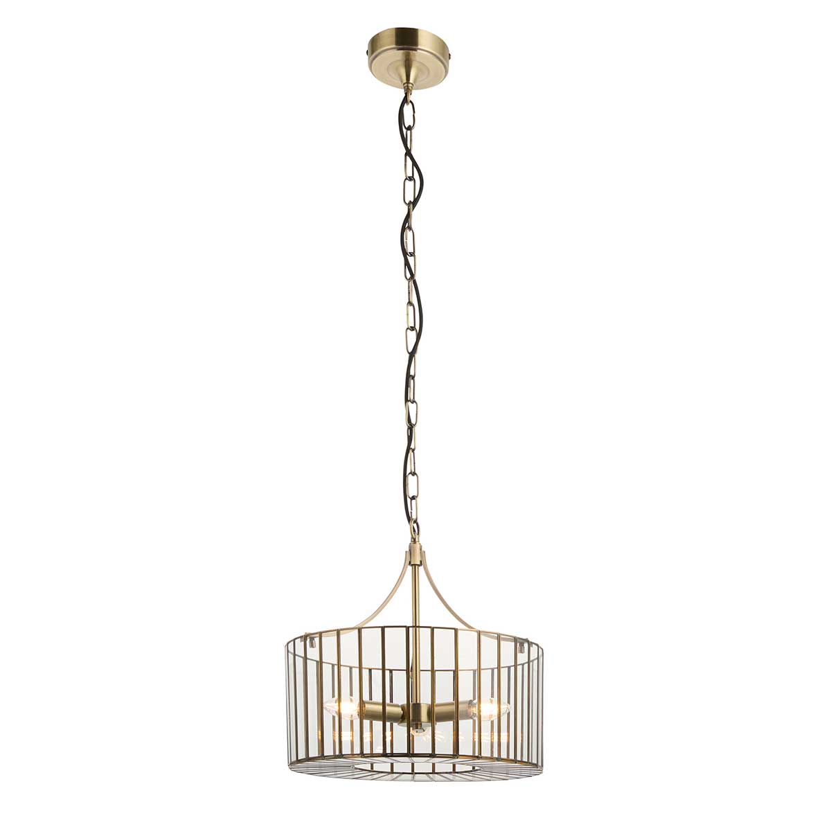 Endon Antalya Clear Glass 3 Light Pendant in Antique Brass