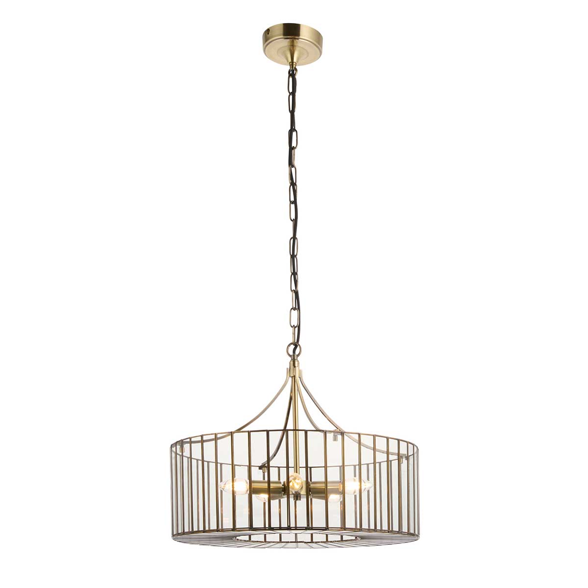 Endon Antalya Clear Glass 5 Light Pendant in Antique Brass