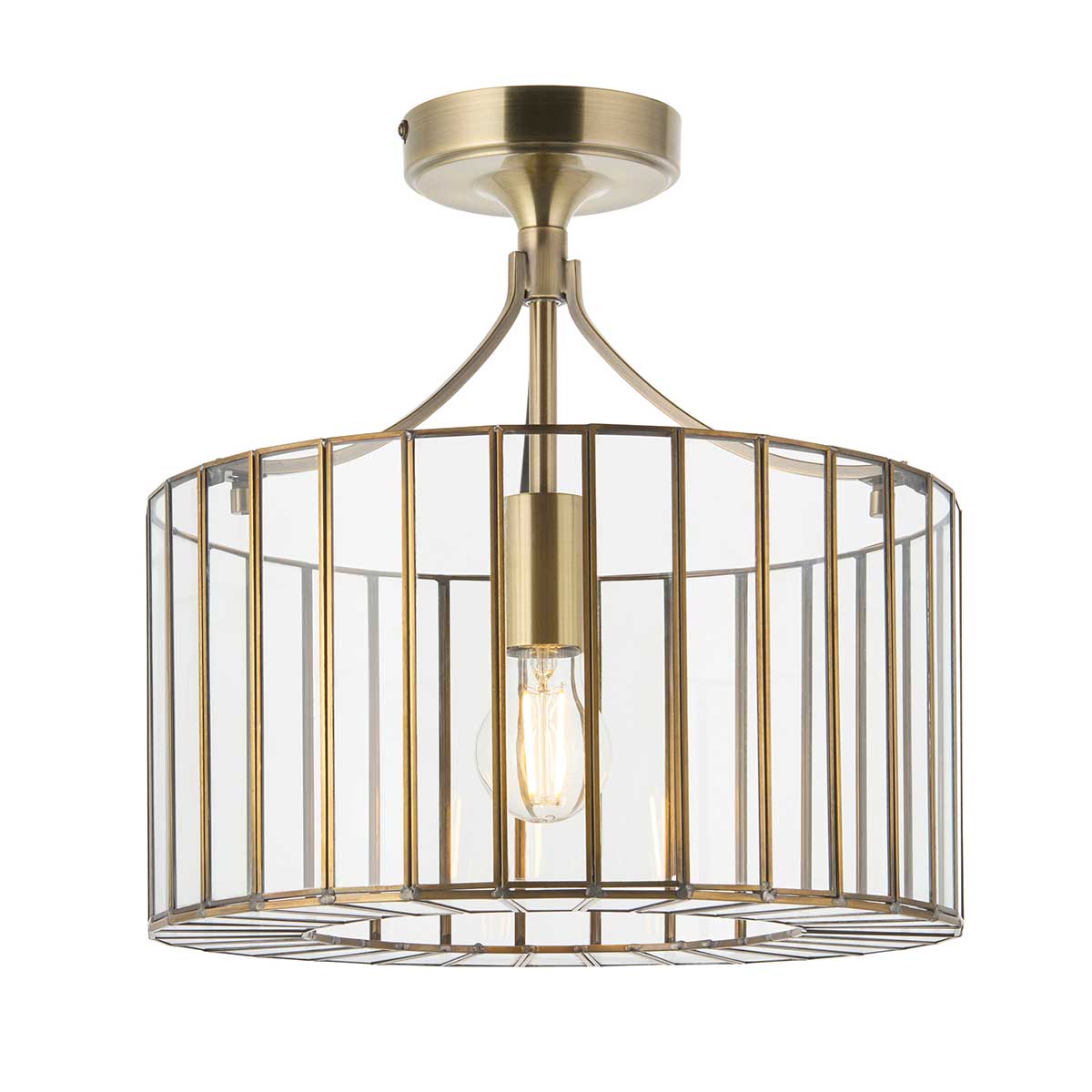 Endon Antalya Clear Glass Flush Light in Antique Brass