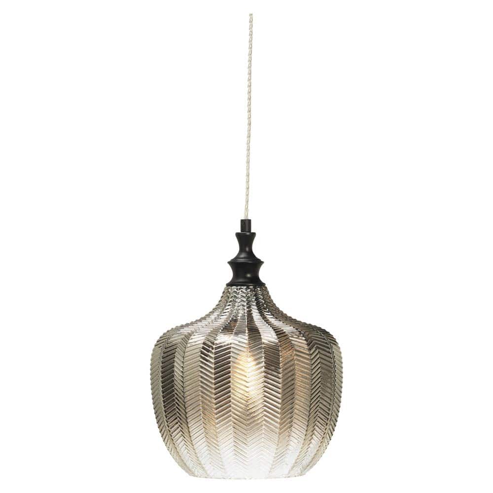 Darby Single Pendant Light Matt Black Faded Smoked Glass