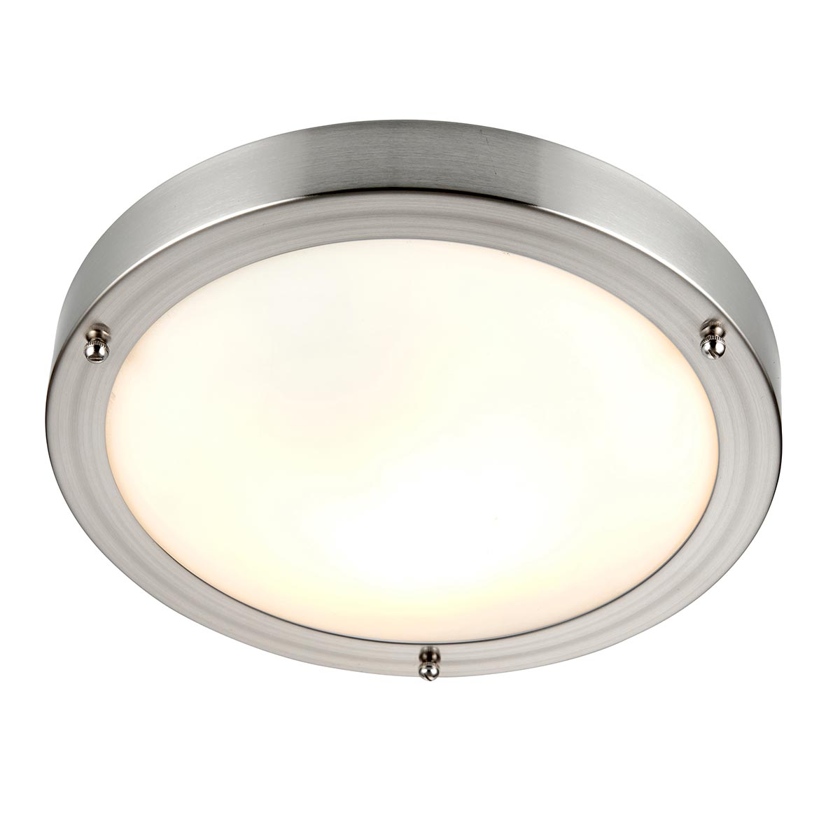 Portico Flush Bathroom Ceiling Light Satin Nickel