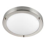 Portico Flush Bathroom Ceiling Light Satin Nickel