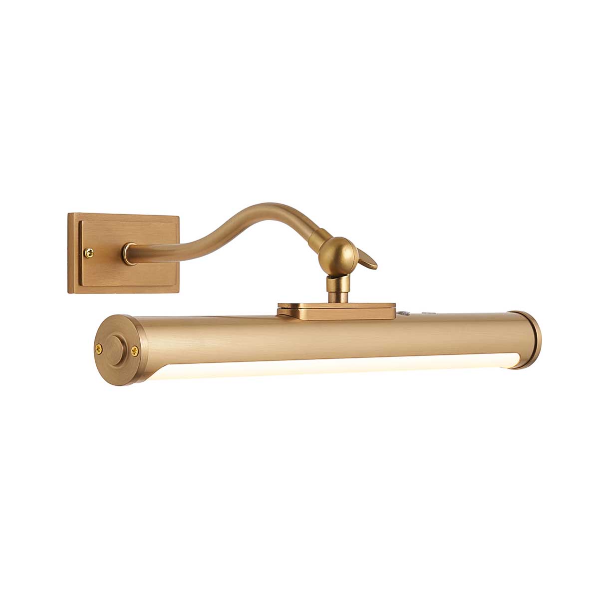 Maris 34cm Curved Arm Rechargeable Picture Light in Warm Brass
