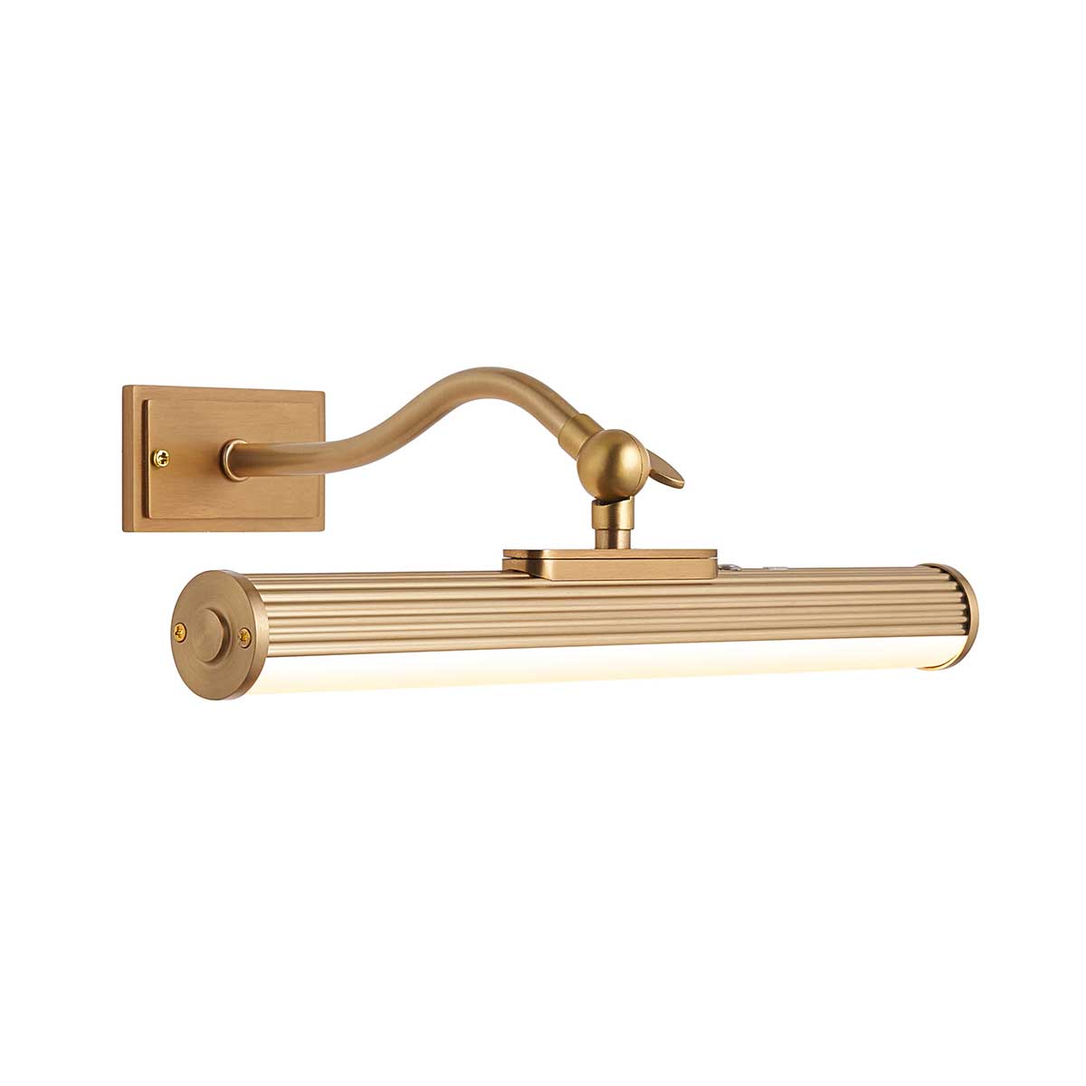 Kindos 34cm Curved Arm Rechargeable Picture Light in Warm Brass