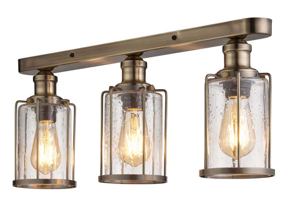 Pipes 3 Light Flush Ceiling Light Antique Brass Seeded Glass