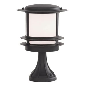 Stroud small outdoor post top light in matt black on white background