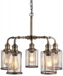 Pipes 5 Light Chandelier Pendant Antique Brass Seeded Glass