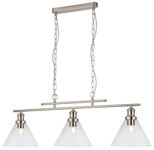 Pyramid 3 light pendant ceiling light bar in satin silver