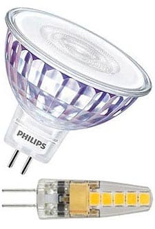 Image of MR16 spot light bulb and G4 capsule lamp on white background