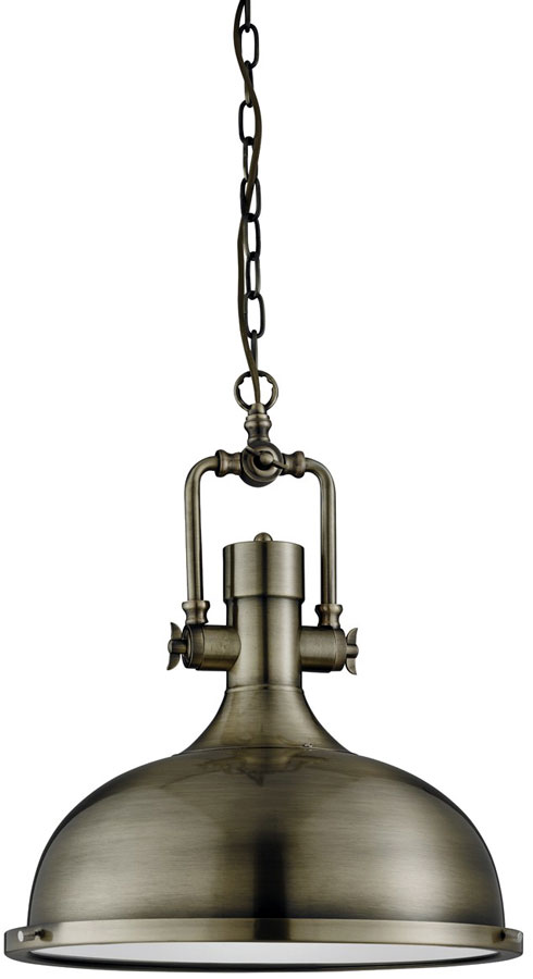 Antique Brass Industrial Pendant Light With Frosted Diffuser