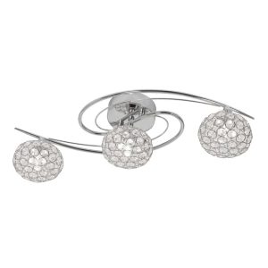 Eva 3 lamp flush low ceiling light in polished chrome with crystal glass shades main image