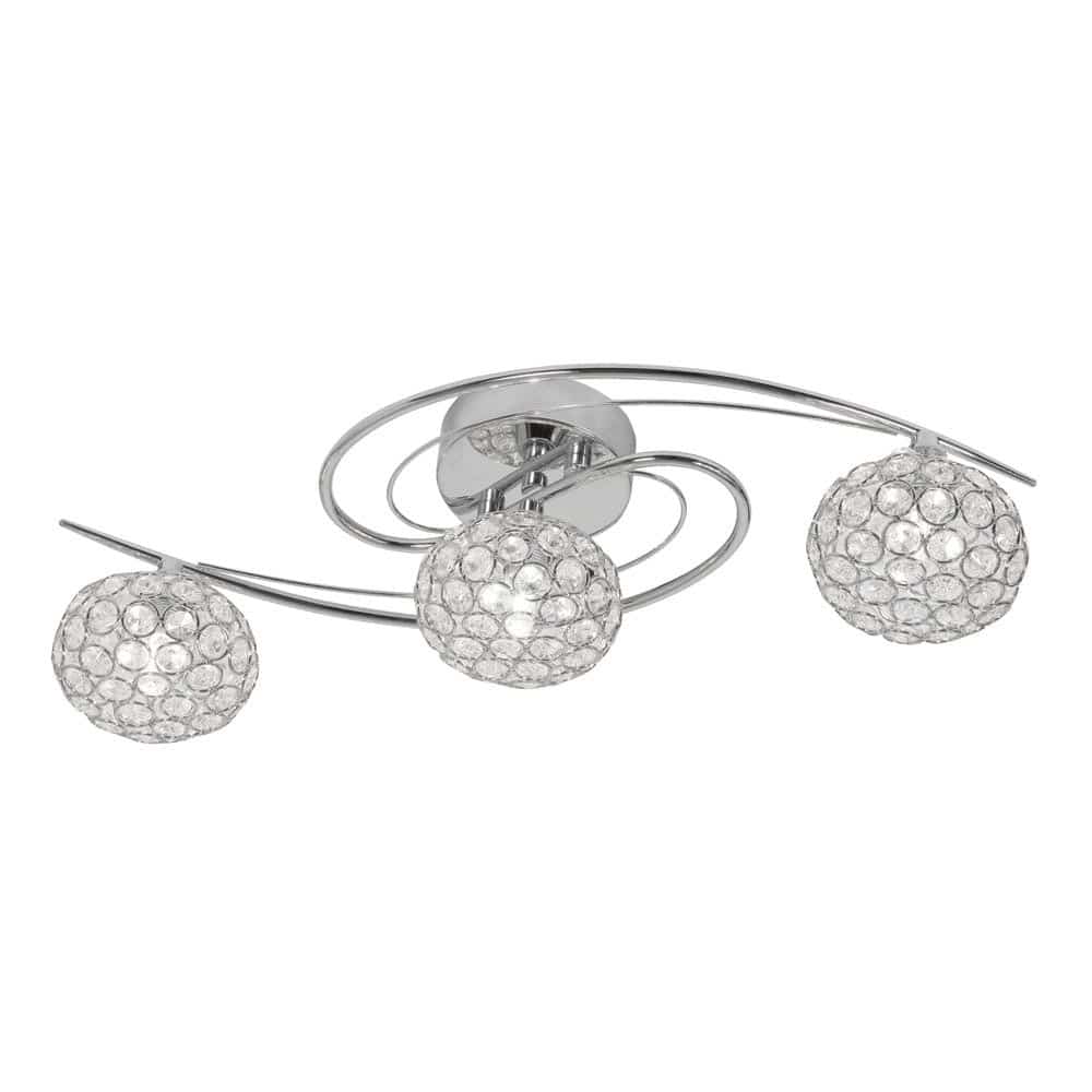 Eva 3 Lamp Flush Low Ceiling Light Polished Chrome Crystal