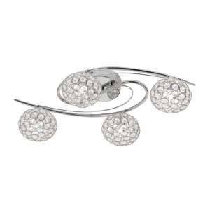 Eva 4 lamp flush low ceiling light in polished chrome with crystal glass shades main image