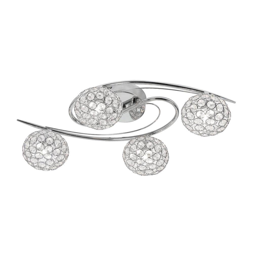 Eva 4 Lamp Flush Low Ceiling Light Polished Chrome Crystal