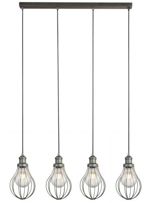 Balloon Cage industrial 4 light ceiling pendant bar in pewter
