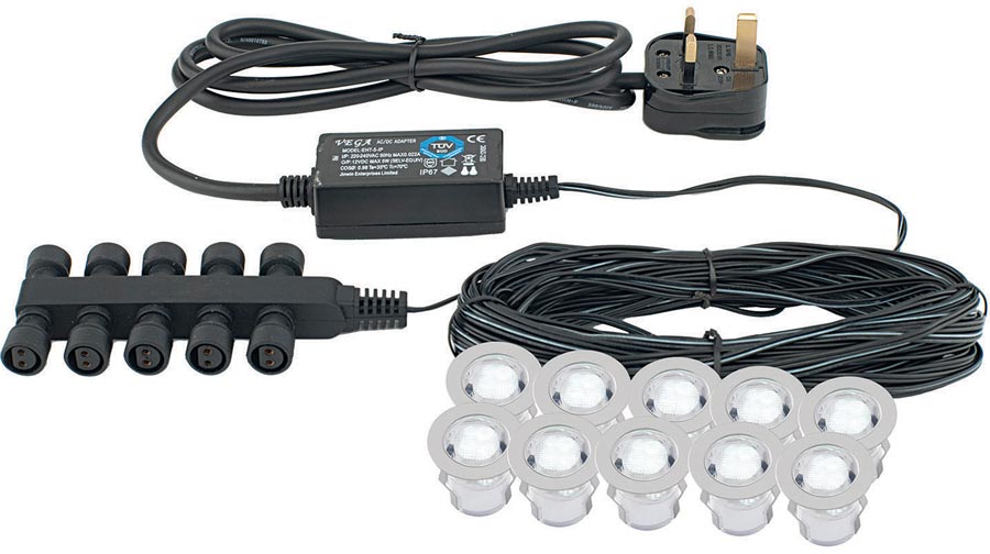 Ikon 10 White LED 30mm Round IP67 Decking Light Kit