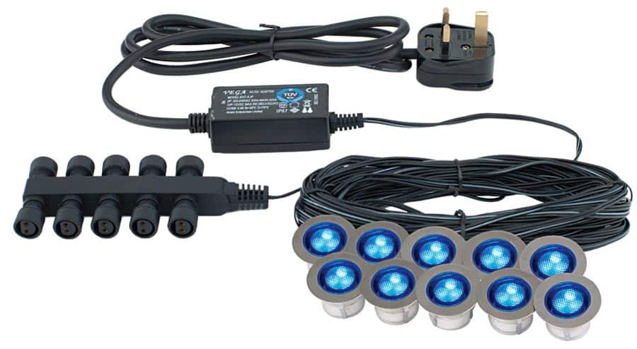 Ikon 10 Blue LED 30mm Round IP67 Decking Light Kit