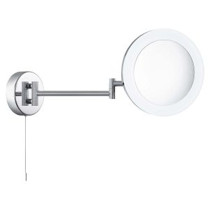 Switched illuminated magnifying bathroom mirror in chrome, main image on white background