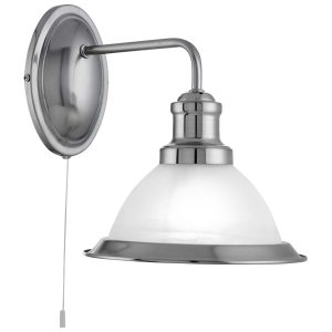Bistro switched single wall light in satin silver full size on white background