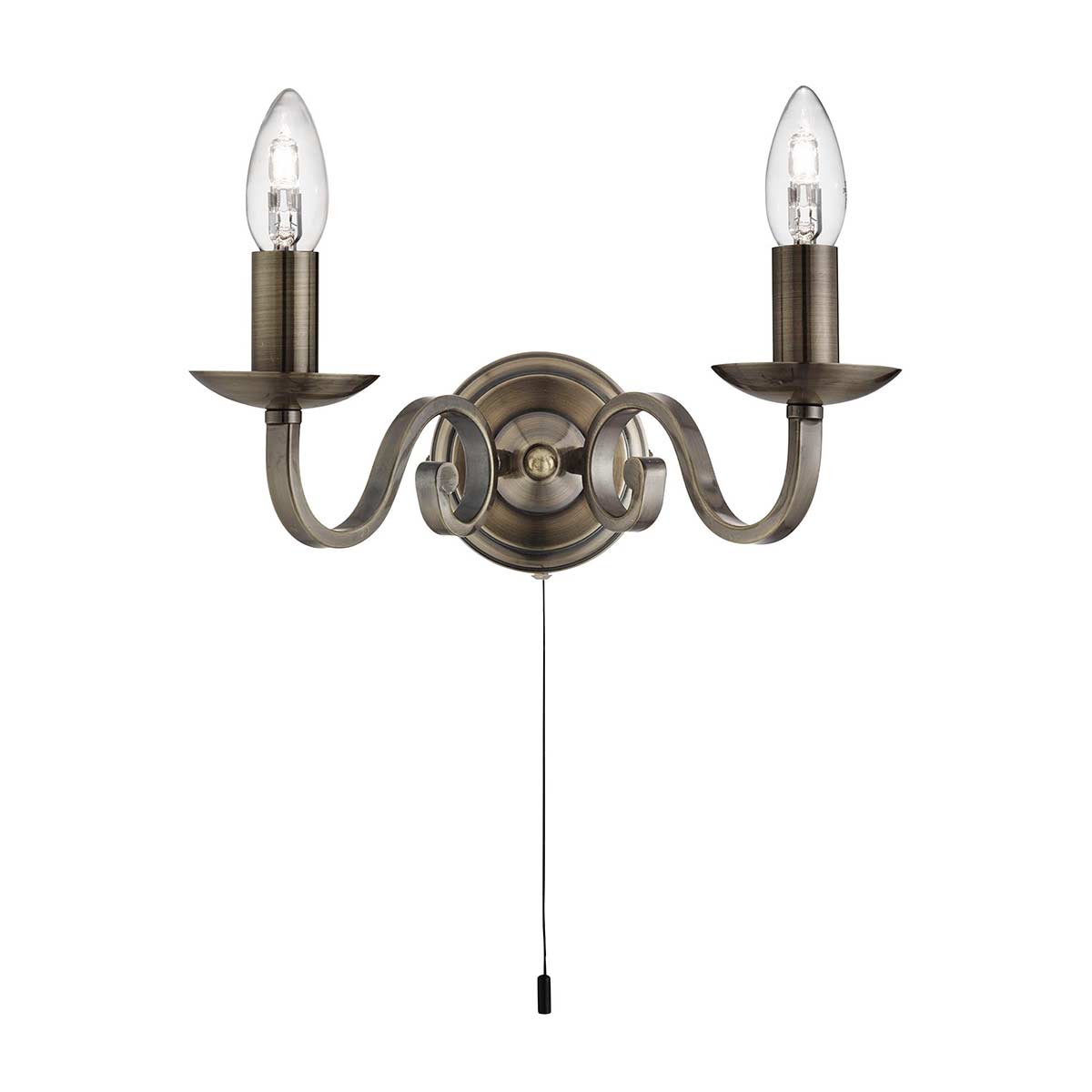 Richmond Traditional Switched Twin Wall Light Antique Brass