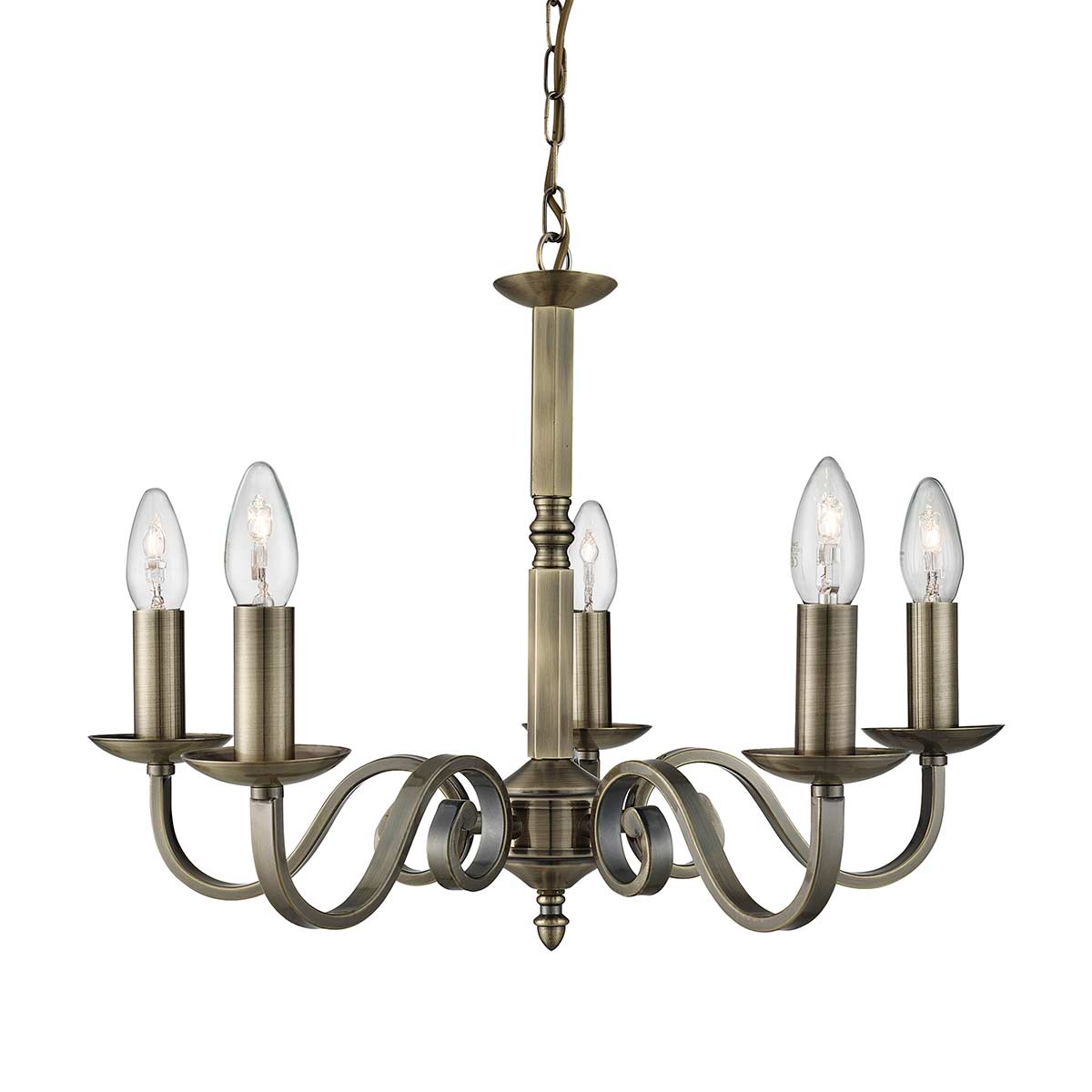 Richmond Traditional Antique Brass 5 Light Dual Mount Chandelier