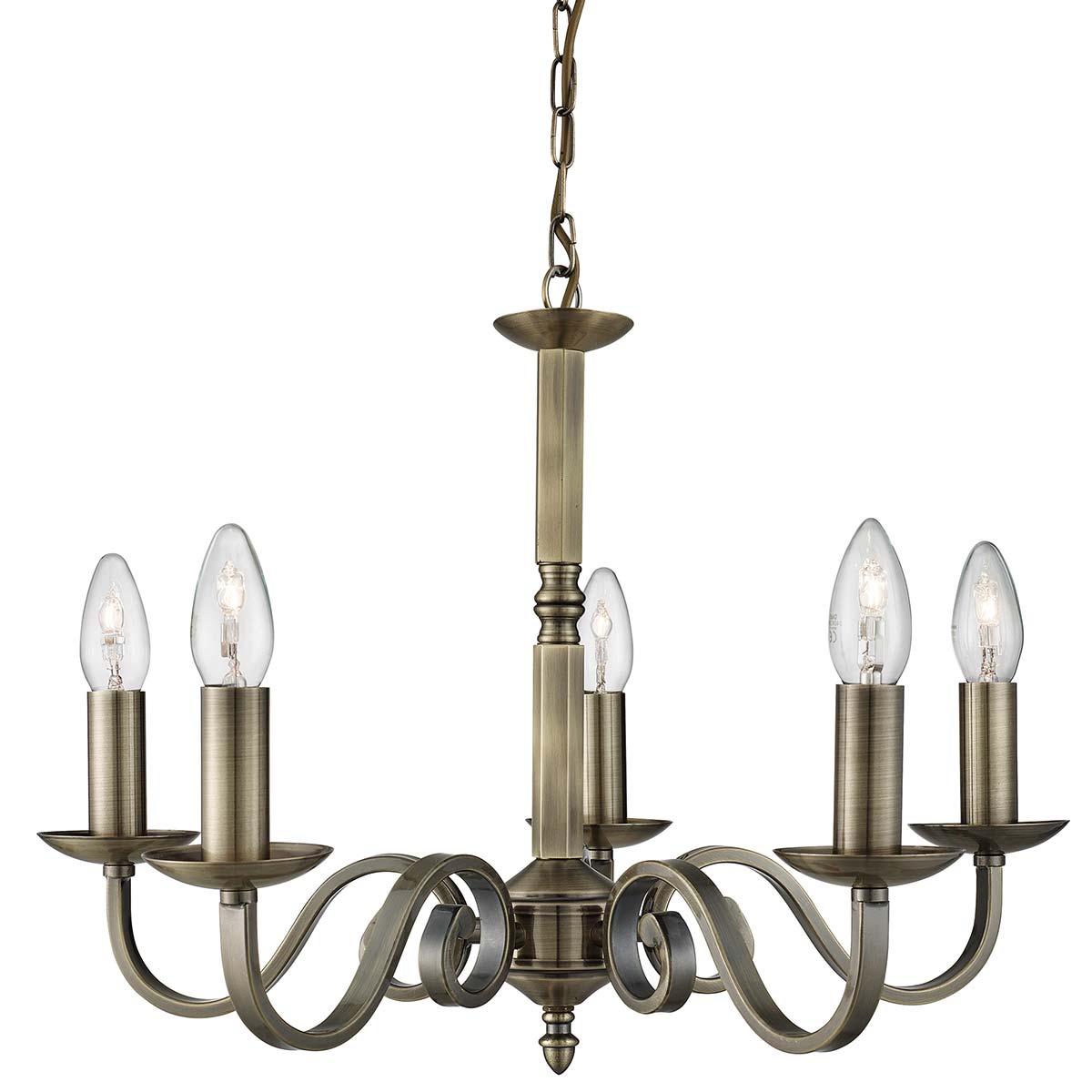 Richmond Traditional Antique Brass 5 Light Dual Mount Chandelier