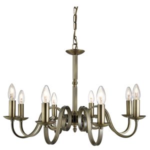 Richmond 8 light dual mount chandelier in antique brass on white background