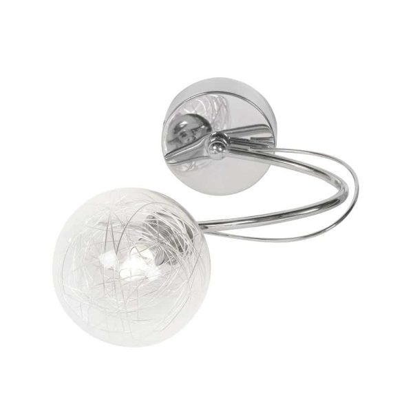 Tabia single wall light in polished chrome with spun glass shade main image