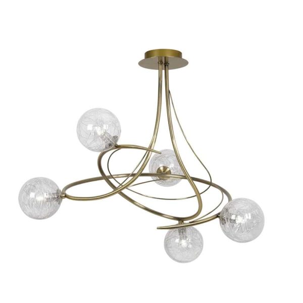 Tabia 5 lamp semi flush low ceiling light in antique brass main image