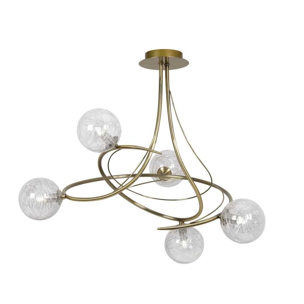 Tabia 5 Lamp Semi Flush Low Ceiling Light Antique Brass