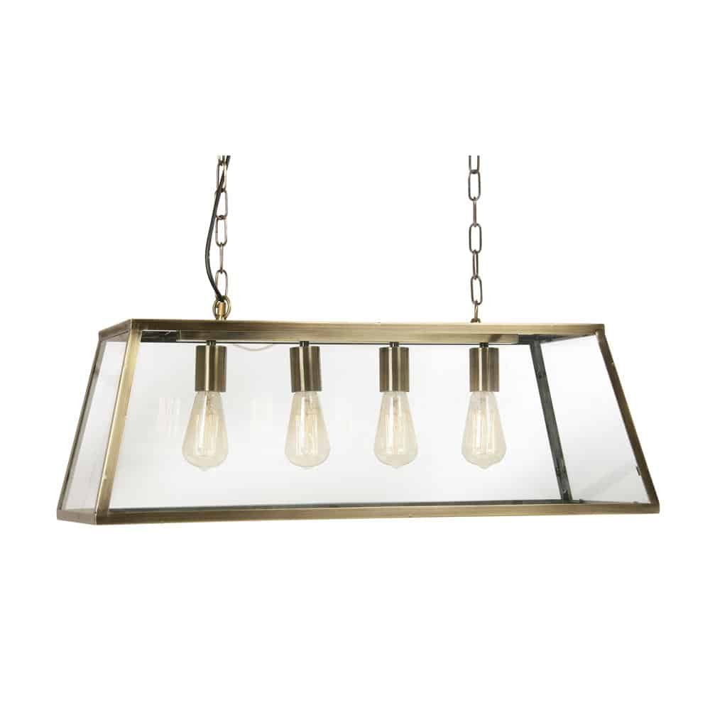 Riga 4 Light Pendant Trough Antique Brass Industrial Style