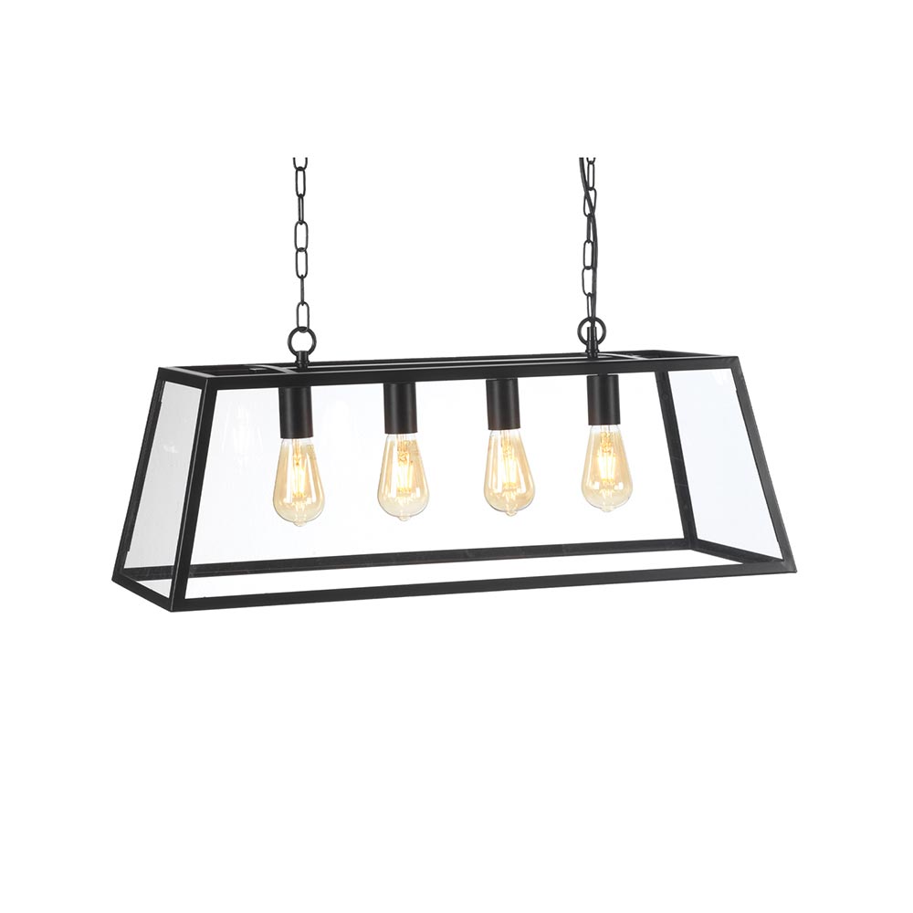 Riga 4 Light Pendant Trough Matte Black Industrial Style