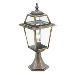 New Orleans outdoor post top lantern light in black and gold on white background
