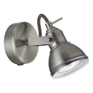 Focus industrial single wall spot light with switch in satin silver